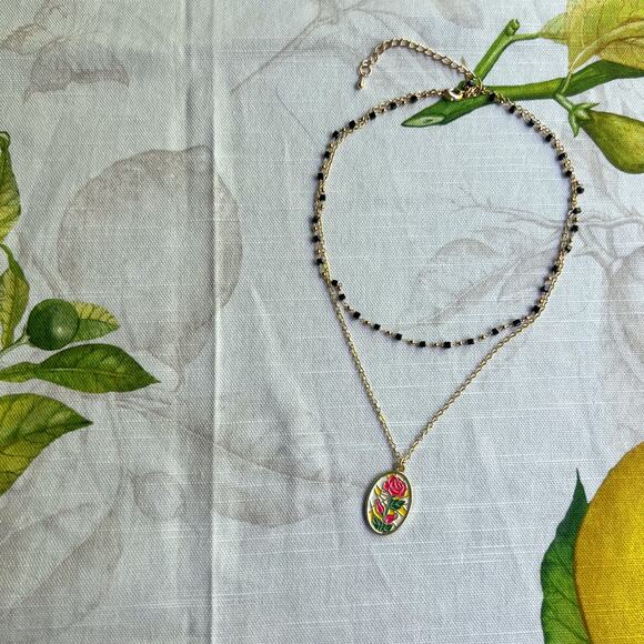 Novelty Rose Layered Choker Necklace Stained Glass Window Floral Fun Necklace - Picture 2 of 8